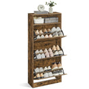 Shoe Cabinet with 3 Hinged Doors, Open Compartment, Adjustable Divider, 14 to 18 Pairs, 24 x 60 x 139 cm, Brown