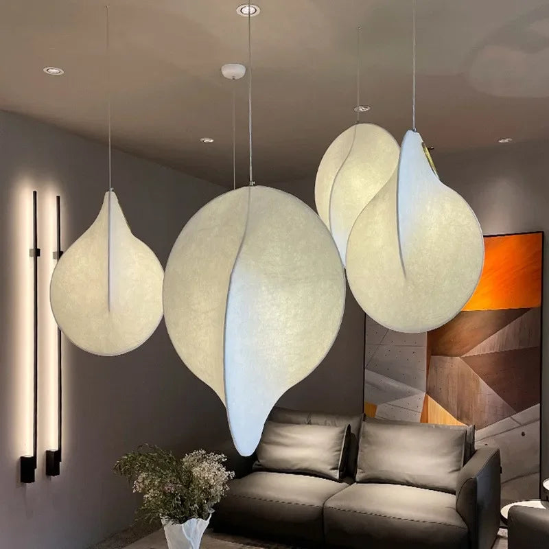 lustre led en soie nordique wabi sabi suspendu pour décoration maison