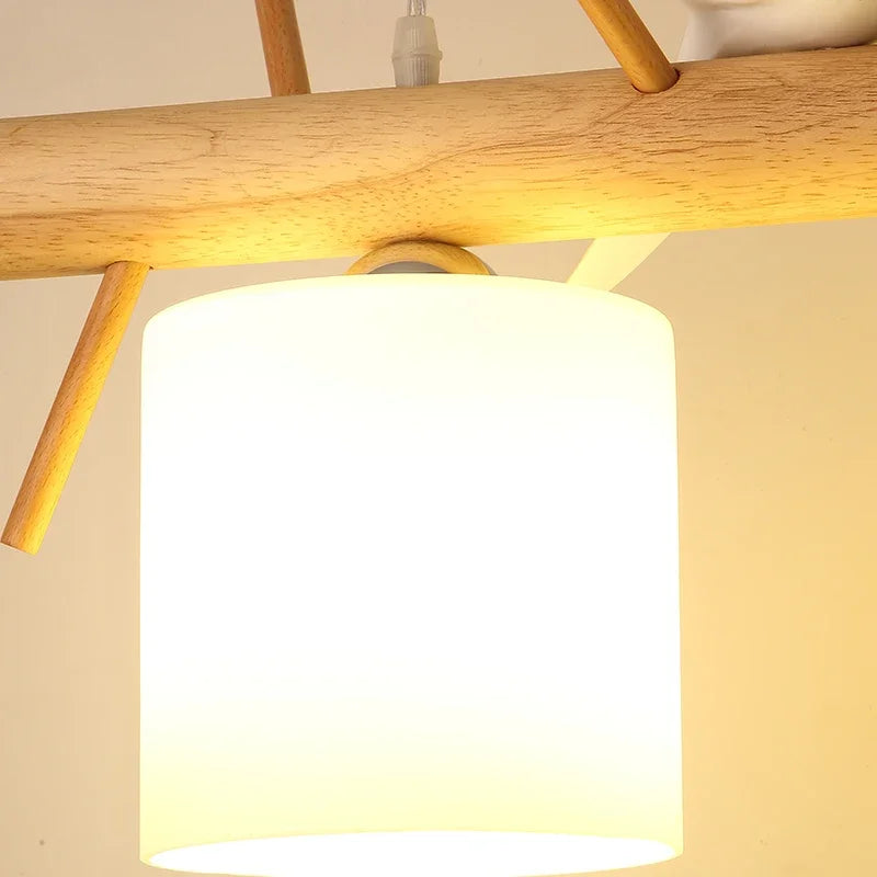 Suspension nordique en bois pour Table à manger îlot de cuisine créatif oiseau Led lustre moderne Bar café arbres éclairage suspendu - vue 6 sur 9