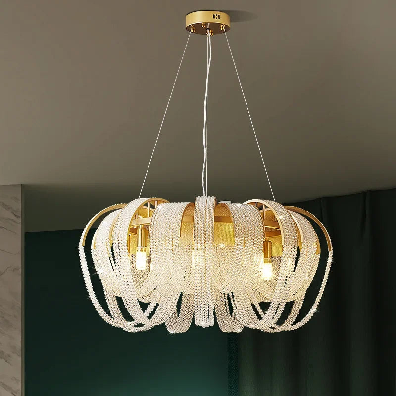 lustre à led avec pompons en cristal pour décoration intérieure - vue 2 sur 10