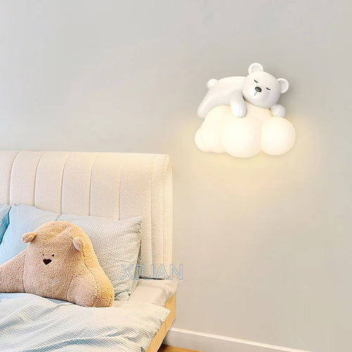 Applique murale ours polaire en forme de nuage blanc