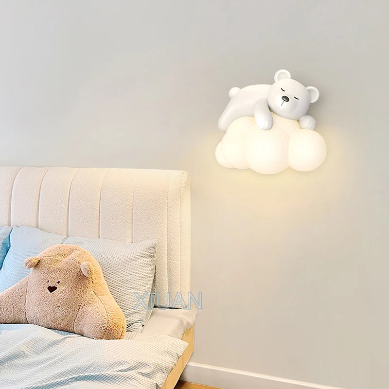 Applique murale ours polaire en forme de nuage blanc