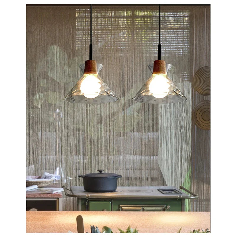 Lamp Mini Pendant Lighting With Handblown Clear Hammered Glass Shade, Adjustable Cord Ceiling Light Fixture For Kitchen Island - vue 6 sur 9