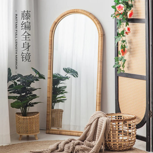 Full length mirror, floor mirror, girls' makeup, dressing, dressing, rattan net, Nordic fitting mirror, ins - vue 3 sur 12