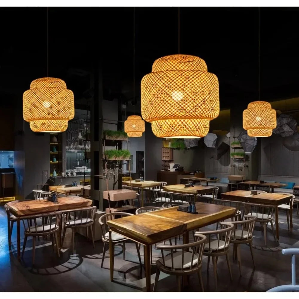 Chinese Style Bamboo Pendant Light, 30cm, D'Nik Decorative Lighting, Ideal for Restaurant - vue 1 sur 7