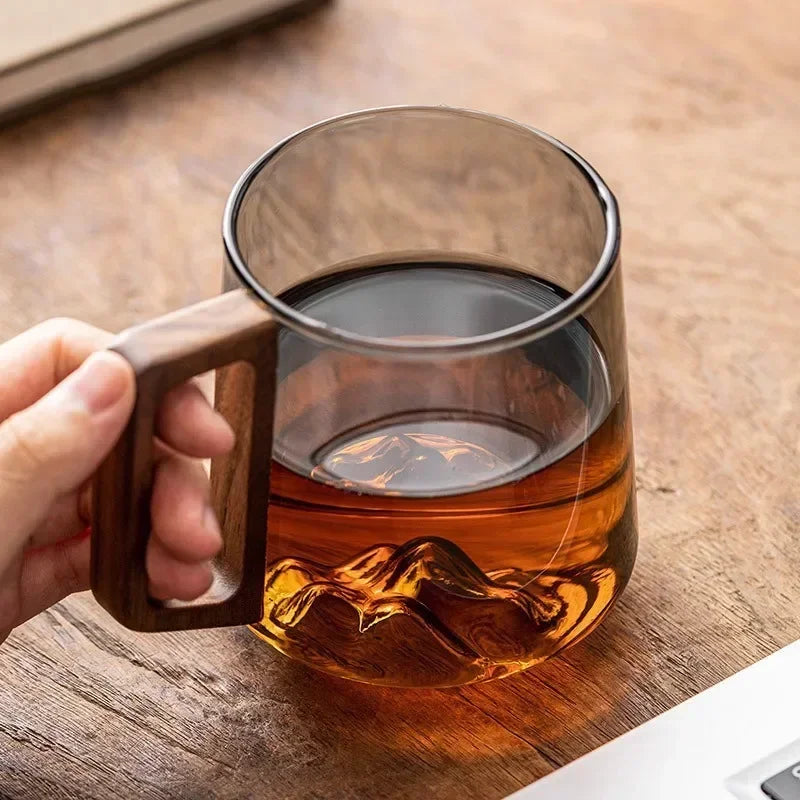 tasse a the verre borosilicate anse bois resistant - vue 4 sur 7