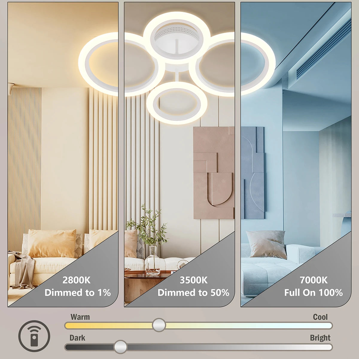 Plafond moderne à LEDs lampe luminosité continue dimmable télécommande plafonniers pour salon chambre cuisine salle à manger - vue 6 sur 13