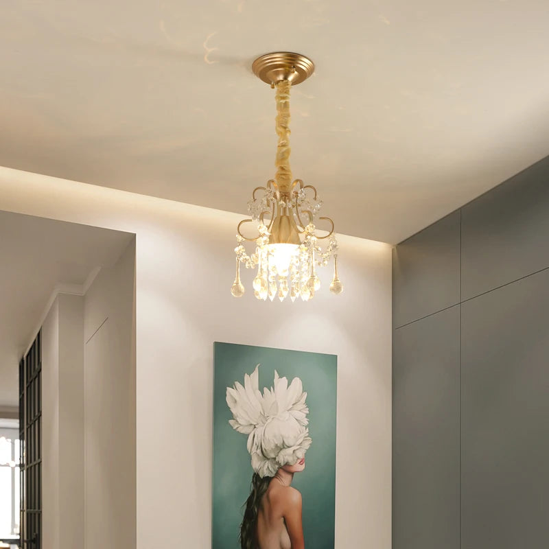 lustre moderne en cristal doré pour intérieur lumineux - vue 6 sur 16