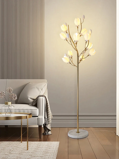 Nordic living room vertical floor lamp, simple bedroom bedside lamp, creative personalized magnolia decoration floor lamp - vue 5 sur 8