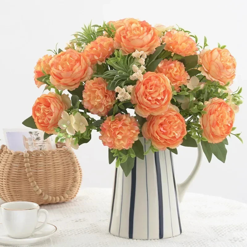 bouquet d'hortensias et pivoines artificiels pour décoration intérieure - vue 6 sur 11