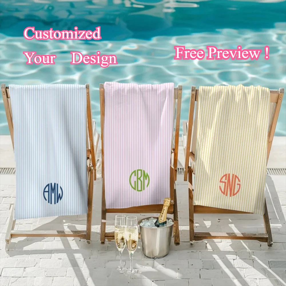 Serviette de plage rayures preppy monogramme personnalisée