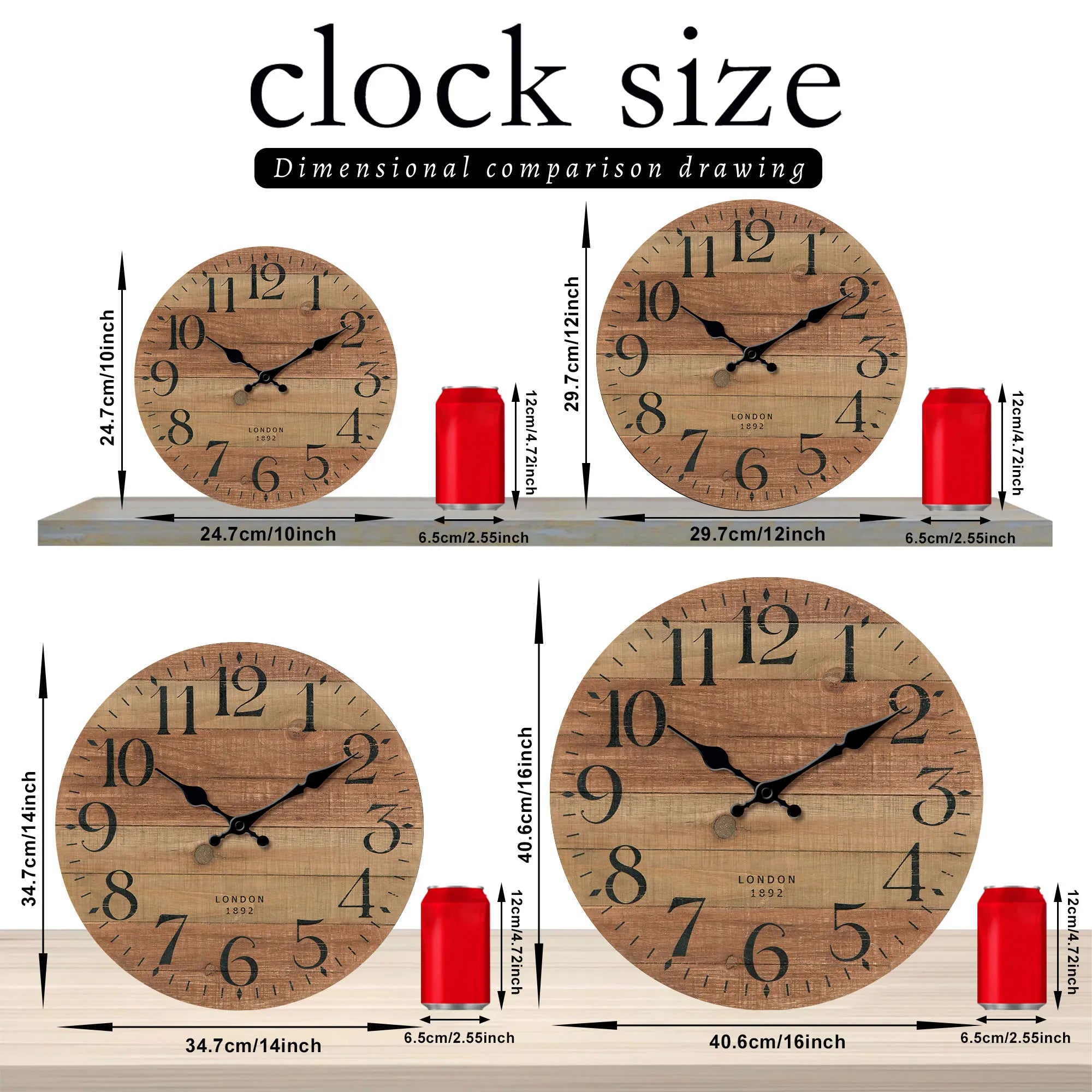 Retro brown wood textured pattern wall clock, round wooden silent clock, suitable for living room bedroom, room decor, classic h - vue 3 sur 7
