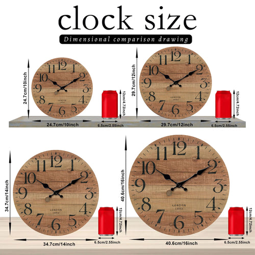 Retro brown wood textured pattern wall clock, round wooden silent clock, suitable for living room bedroom, room decor, classic h - vue 4 sur 7