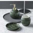 Nordic Bathroom, Dark Green Ceramic Embossed Shape, Soap Dispenser, Dish, Mouthwash Cup, Bathroom Supplies, Set