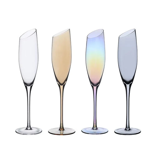 Verres champagne biseautés style nordique effet changeant