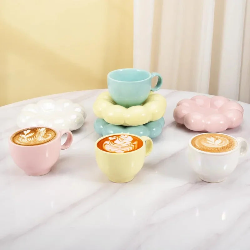 Ensemble tasses céramique nuage soucoupe fleur style créatif