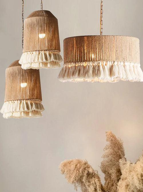 Suspension Vintage à franges en tissu ficelle - vue 6 sur 10
