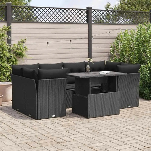 set de jardin 7 pièces en résine tressée avec coussins confortables