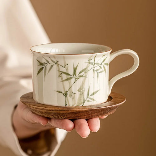 Mug en porcelaine style chinois fleuri avec cuillère