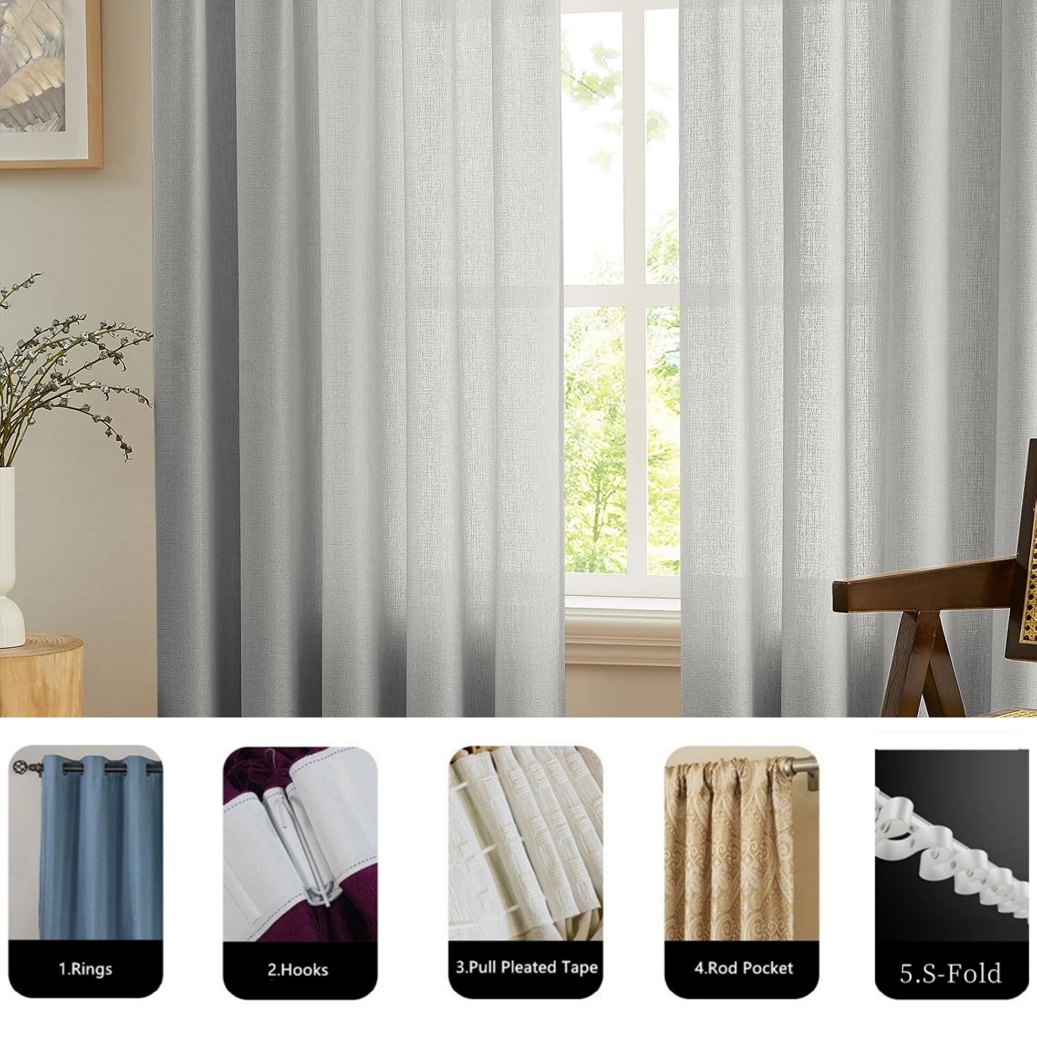Voilage tulle uni sur mesure pour chambre salon - vue 6 sur 9