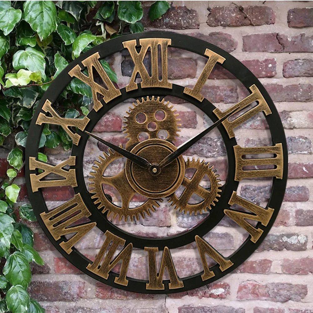 horloge murale décorative style industriel rétro à engrenages - vue 7 sur 8