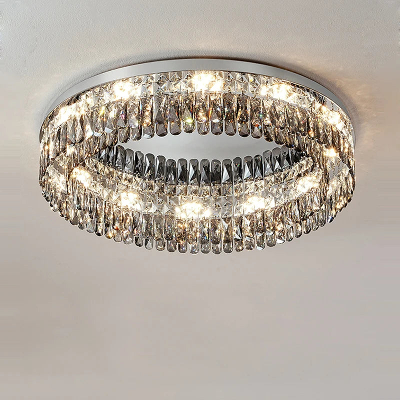 lustre led dimmable rond rectangulaire en cristal - vue 6 sur 18