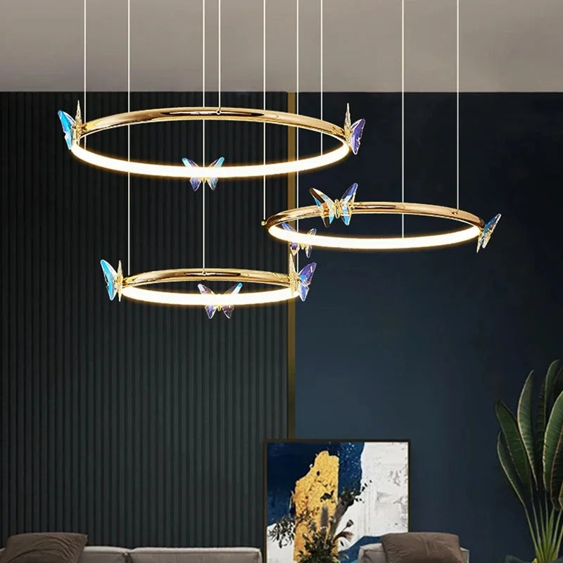 lustre moderne en forme de papillon avec anneau doré décoratif - vue 3 sur 12