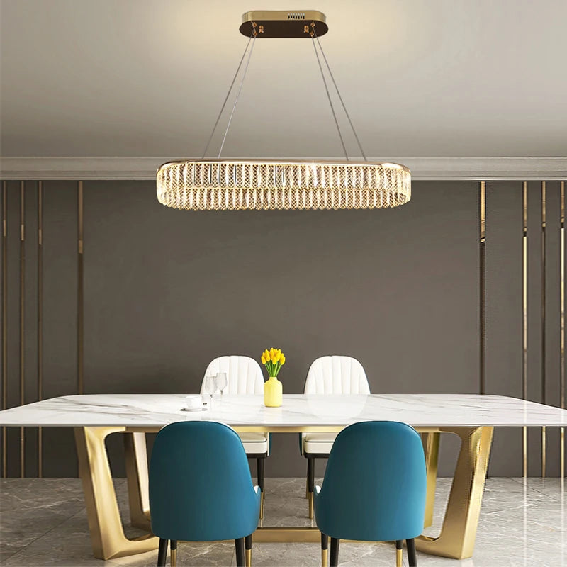 lustre led en cristal losange rond à plusieurs anneaux luxueux - vue 5 sur 20
