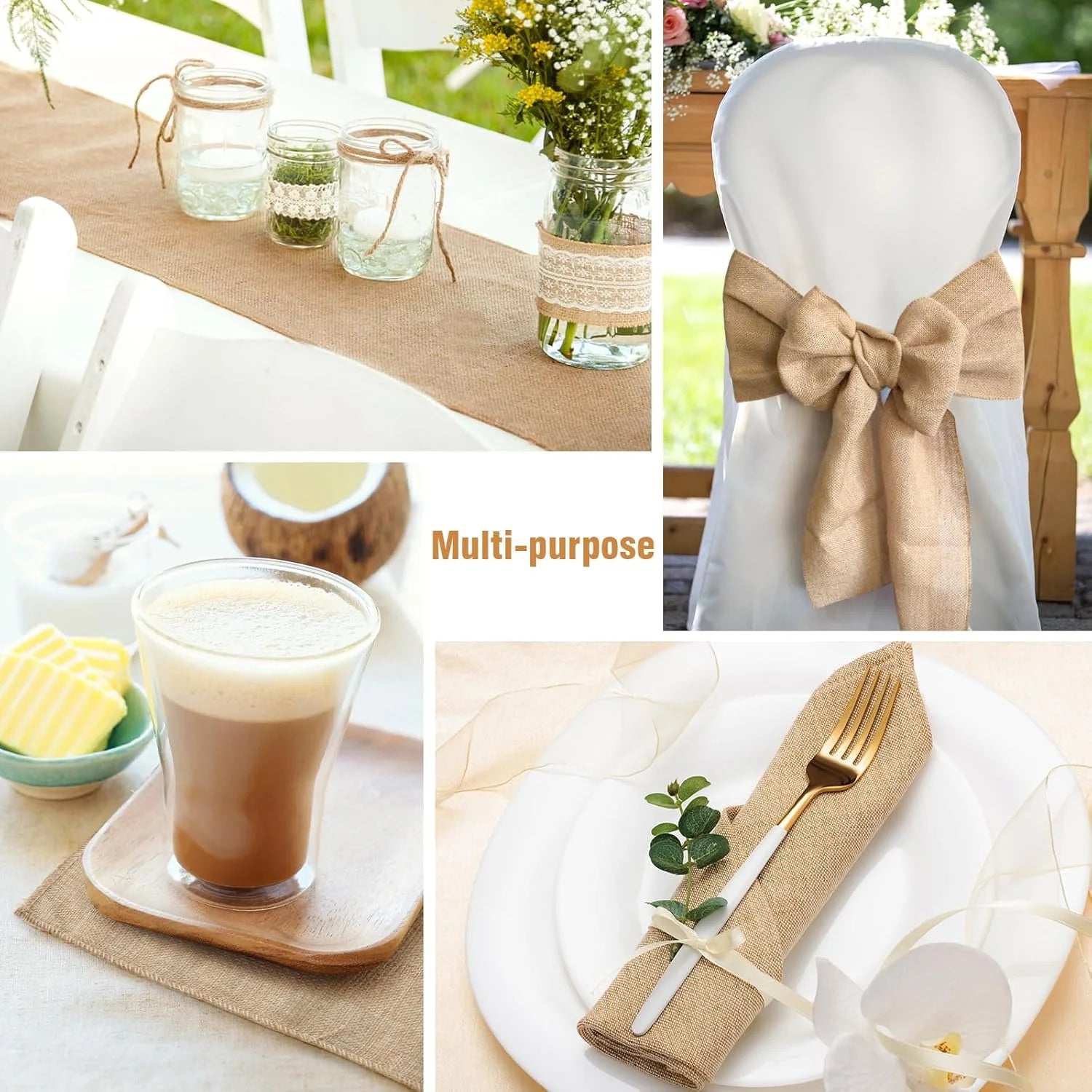 Chemin de table jute naturel style ferme rustique - vue 6 sur 6