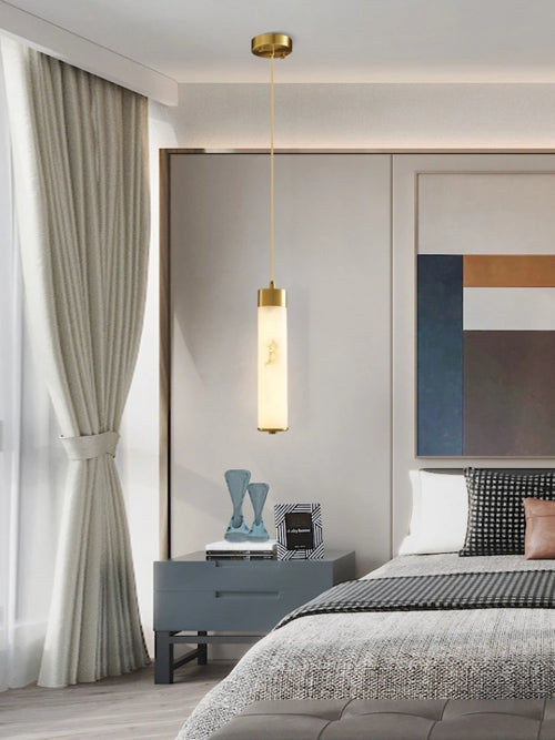 Natural marble and copper chandelier for modern minimalist decor - vue 4 sur 7