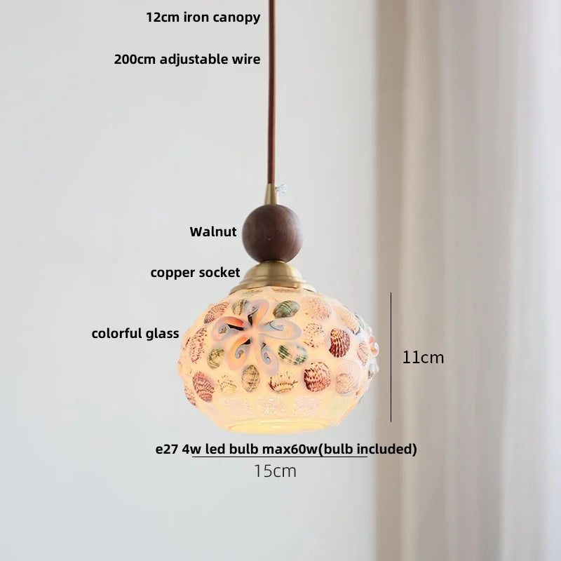 suspension en verre coloré avec fil de bois réglable moderne
