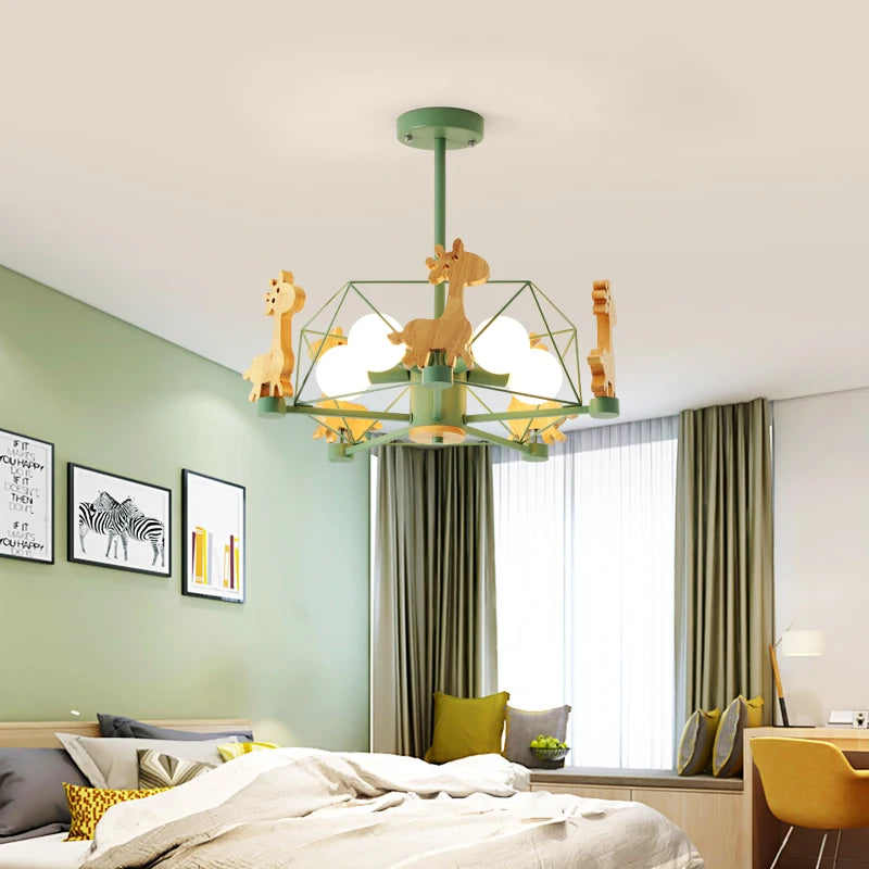 Kids Room Lighting Nordic Children Child Room Ceiling Light E27 Holder Star Diamond LED Suspension Wooden Hanging Lamp - vue 5 sur 10