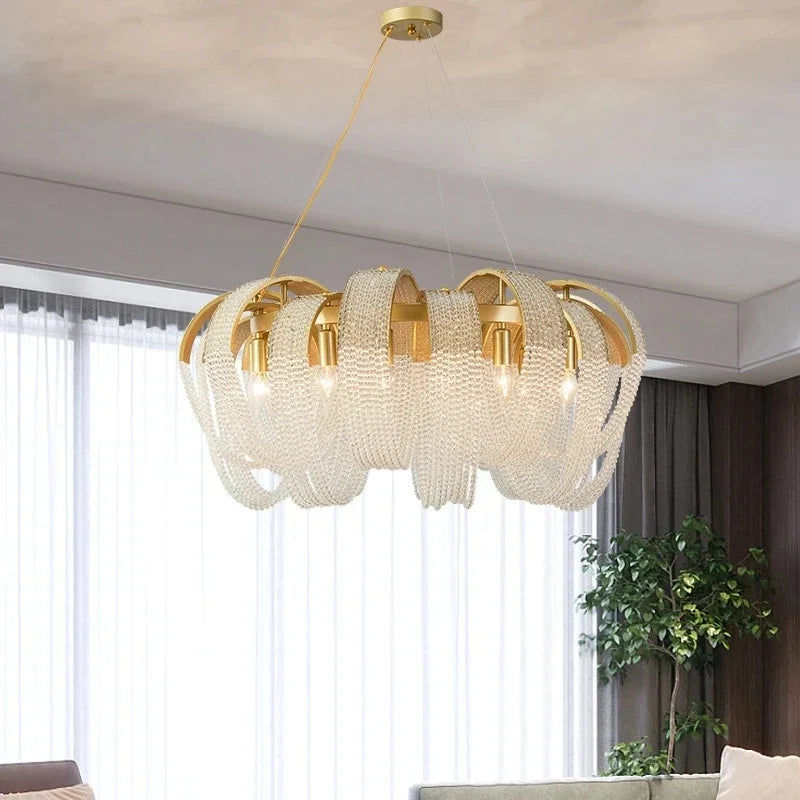 lustre à led avec pompons en cristal pour décoration intérieure - vue 4 sur 10