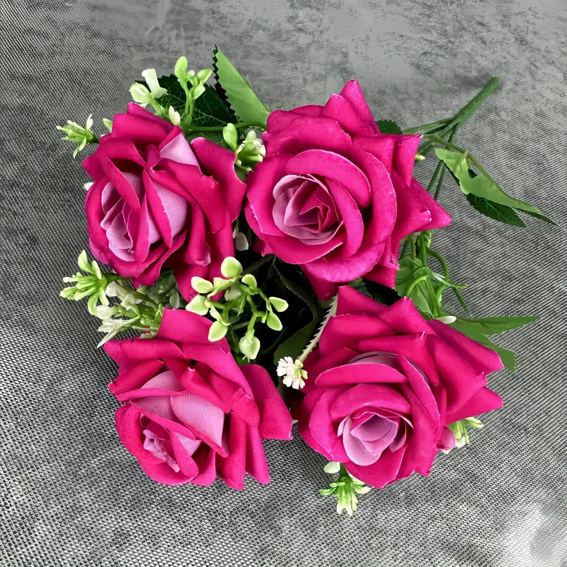 décoration mariage bouquet de roses artificielles en soie 7 têtes - vue 11 sur 14