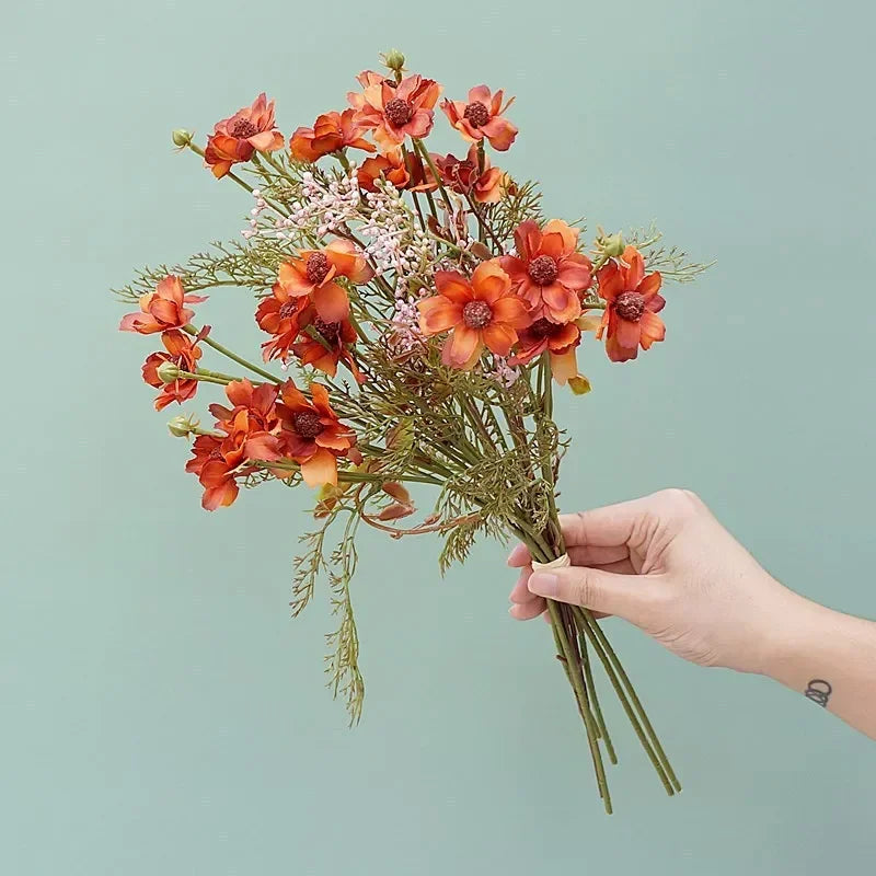 Vintage artificial cosmos bouquet, 6 stems, floral decoration