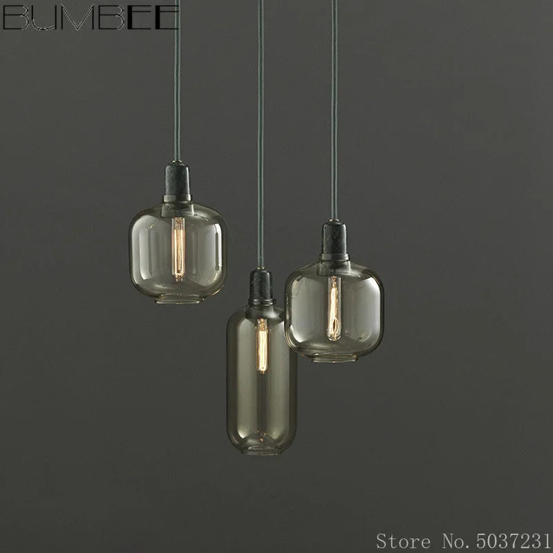 suspension en verre avec détail en marbre design industriel élégant - vue 4 sur 16