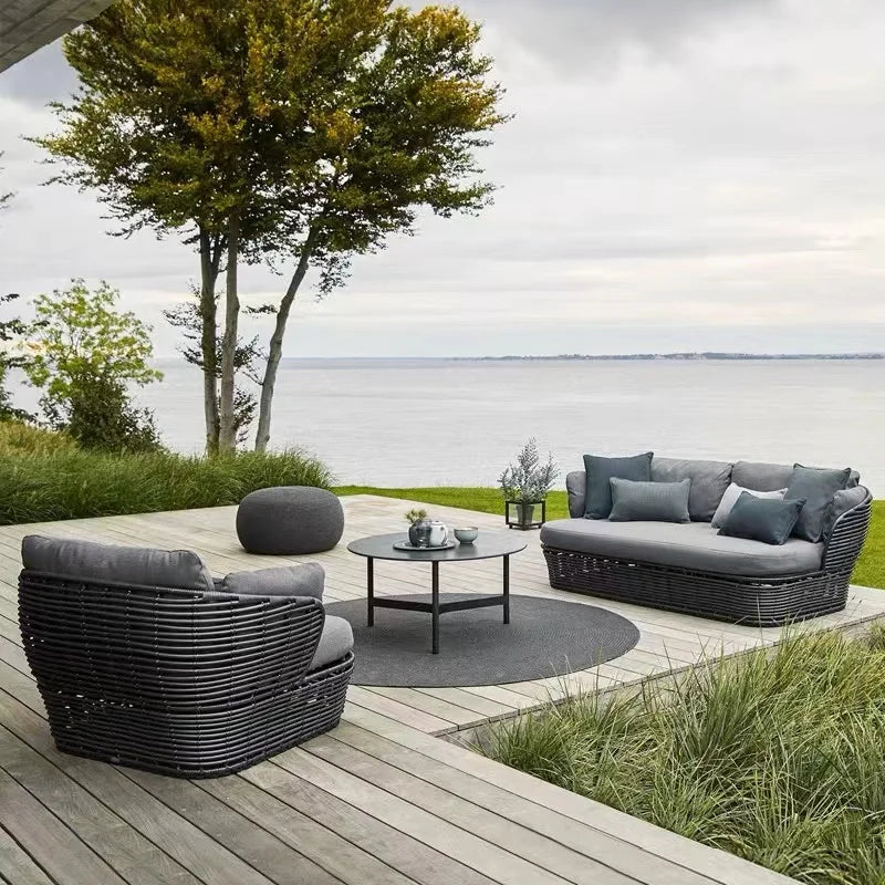 canapé extérieur en teck avec table basse et lit - vue 13 sur 24