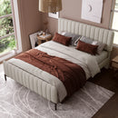 Cushion bed double bed 140x200 cm, bed frame with slatted frame and adjustable headboard, upholstered bed in gray-beige, bed