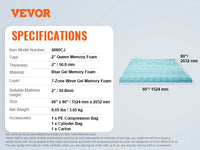 VEVOR Mattress Topper Queen Size 2" / 3" Thickness Soft Memory Foam Mattress Pad, Cooling Gel Infusion Comfy Support for Any Bed