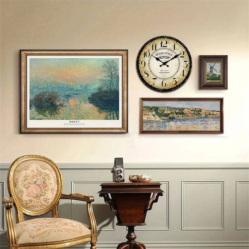 1pc retro wooden wall clock, wall clock designed by Paris watchmaker, non-ticking round silent clock, suitable for living room b - vue 7 sur 7