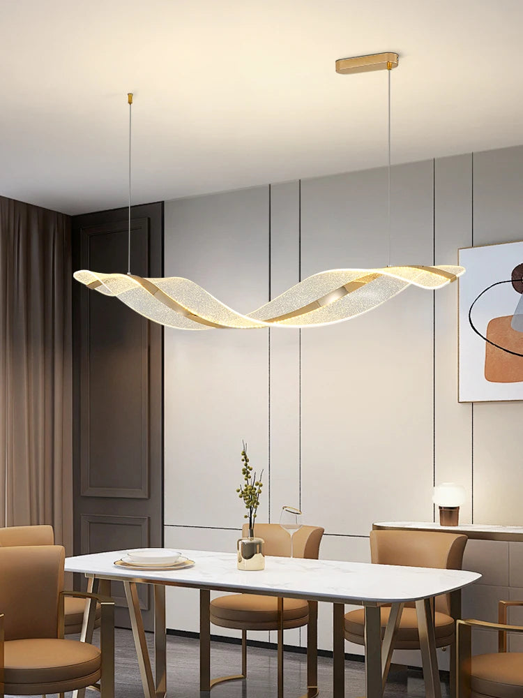 lustre nordique led moderne vague salon restaurant intérieur - vue 5 sur 8