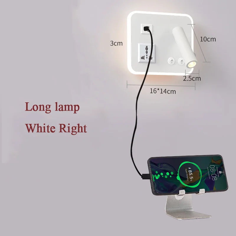 lampe de chevet murale led avec port usb et interrupteur rotatif - vue 10 sur 14