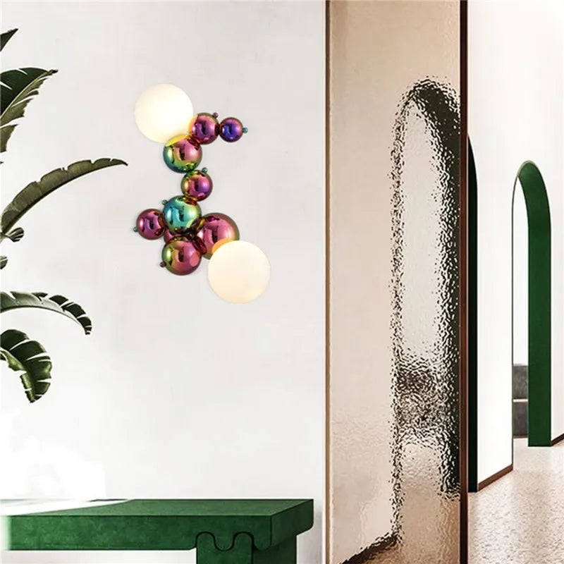 Applique murale postmoderne boule de verre haricot magique acier luxueuse