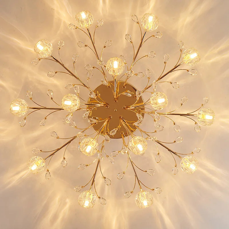 lustre nordique de luxe en cristal avec fleur en verre led