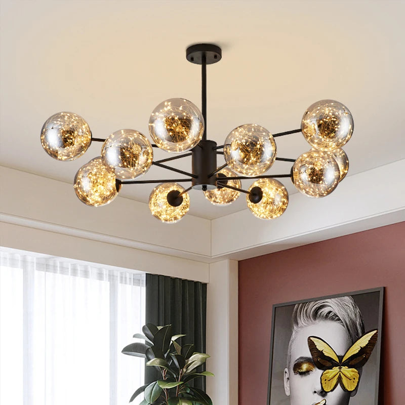 Nordique moderne LED lustre étoile magique haricot boule de verre salon chambre salle à manger cuisine plafonnier décoration de la maison - vue 3 sur 17