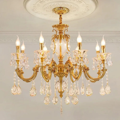lustre moderne à led en cristal et cuivre - vue 3 sur 9