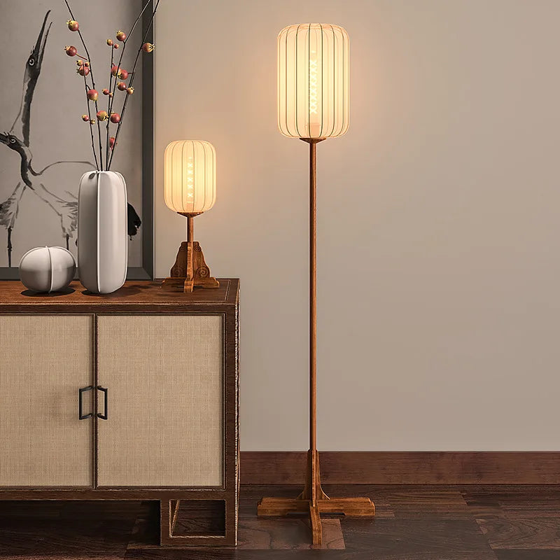 Style Vintage lampadaire tissu bois cuivre chambre d'hôtel salon Restaurant salon de thé luminaires E27 ampoule - vue 4 sur 9