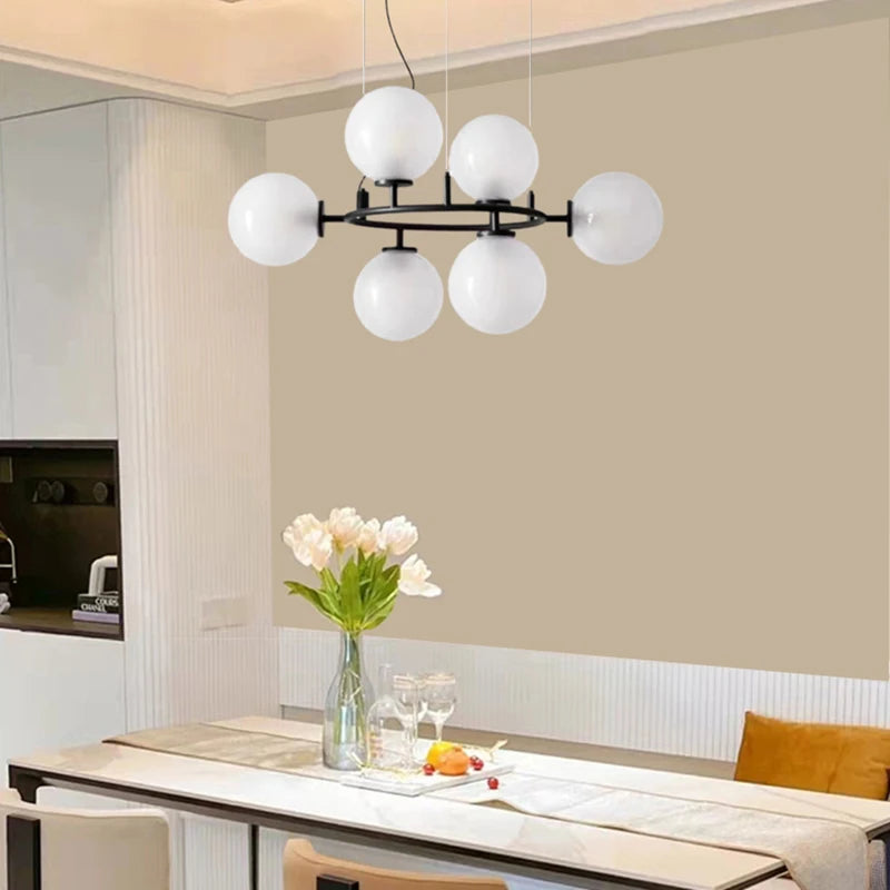 lustre en verre avec anneau noir design moderne et réglable - vue 3 sur 8