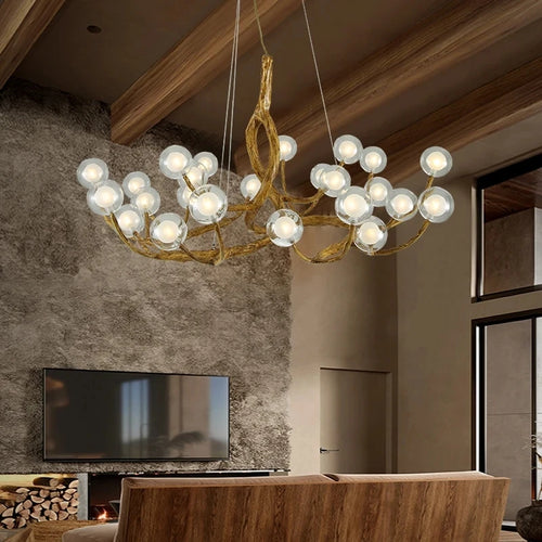 lustre design imitation branche en résine avec boule de verre - vue 2 sur 9