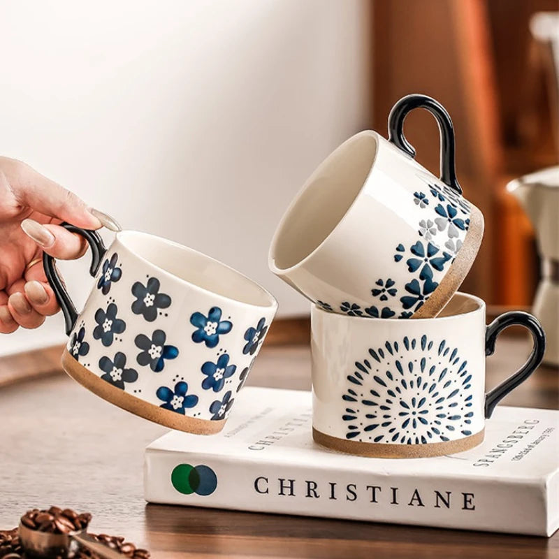 Mug japonais en céramique motif fleurs cerisier rétro - vue 2 sur 7